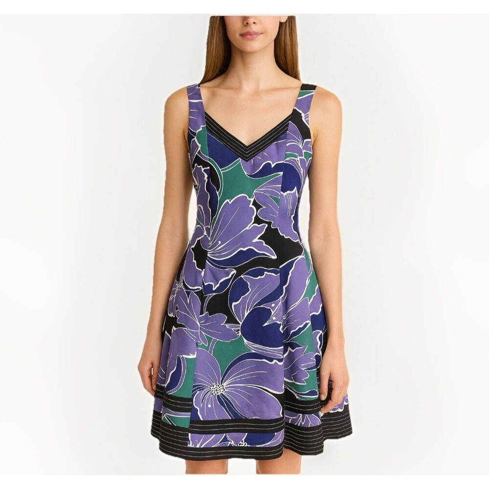 Nine West Purple Green Floral Dress Women’s Size 4 Party Wedding Holiday NYE